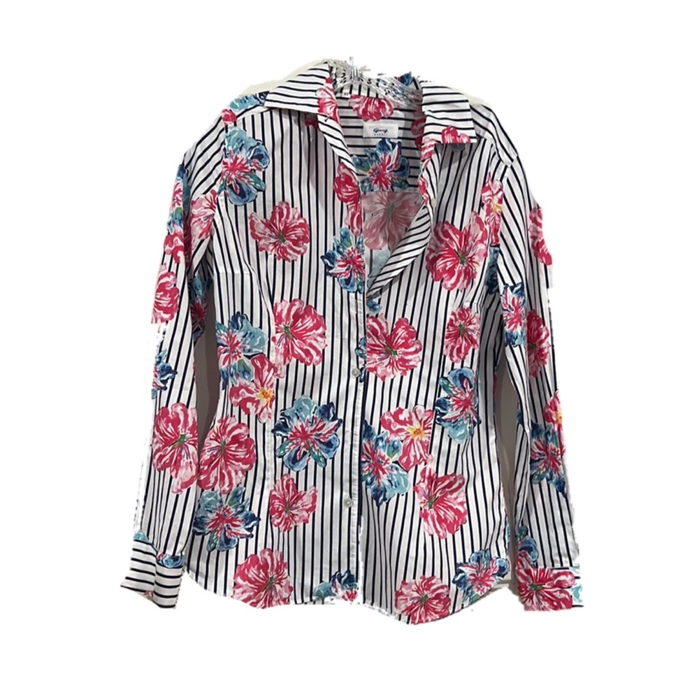 Giangi Napoli Button Down: Blue Stripes, Pink & Blue Floral Print